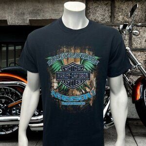 Harley Davidson Motorcycles Nassau Bahamas Black Pirate Graphic T-Shirt Large